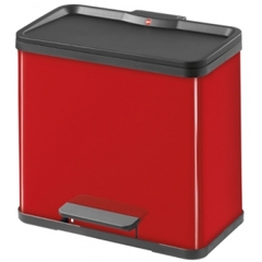 BASURERO RECICLAJE TRIPLE RECIPIENTE PEDAL ACERO INOX. 33 LTS. ROJO